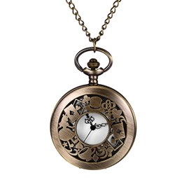 JewelryWe Father's Day Gift Pocket Watch Men's Retro Royal Flush / Compass / Flowers / Bell / Motorcycle Chain Watch Analogue Quartz Watch Pendant with Necklace Chain Bronze Gift for Men, 1 Bronze,