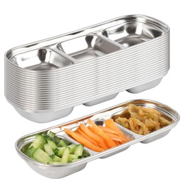 DISWALE 18 Pcs Soy Sauce Dishes, Stainless Steel Divided Dip Bowls, Korean 3-Compartment Sauce Plates for Home Restaurant BBQ, Vinegar, Spices, Ketchup, Salt, Sugar, and Flavors