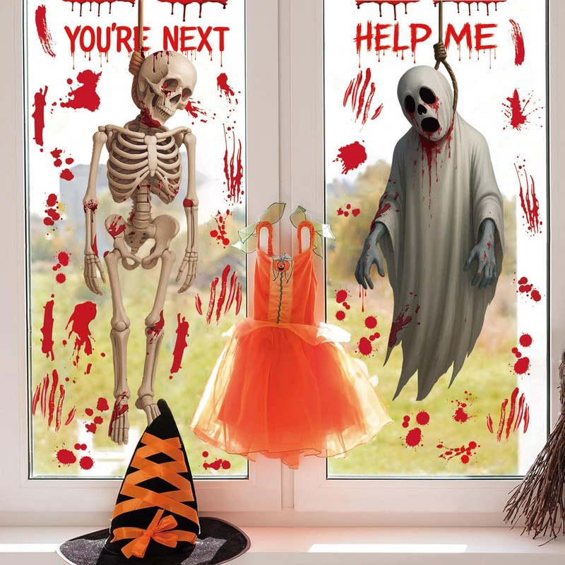 4枚ハロウィン 静電ステッカー 窓ステッカー ホラー スケルトン ゴースト ガラス シール 窓 鏡