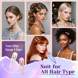 YIERSO Metal Snap Hair Clips, No Slip Hair Clips for Thick/Thin Hair, 16pcs Medium Barrettes for Women Kids Hairstyle Makeup Accessories (8pcs 2.36inch & 8pcs 2.7inch) (Purple Pink)