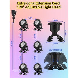 T-SUN RGB Pond Light LED Underwater Pond Lights Submersible Fountain Lights Landscape Spotlight Remote Control,IP68 Waterproof,Color Changing,Fish Tank Light for Aquarium Pool (6-Head)