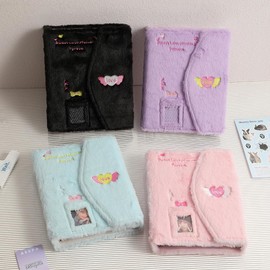 Luksnoc Fluffy Sticker Book, Girls, Removable, A5 Sticker Binder, 6 Holes, Binder, 20 Refills, Cute, Love Love, Character Notebook, Photo Holder (Blue)