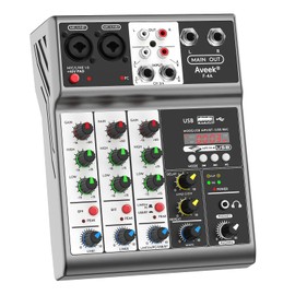 Aveek Aveek Professional Audio Mixer, Sound Board Mixing Console with 4 Channel Digital USB Bluetooth Echo Delay Effect, Input 48V Phantom Power Stereo DJ Mixers for Recording, Live Streaming, Podcasting