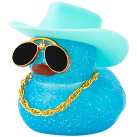 wonuu Car Dashboard Decorations Cowboy Hat Rubber Ducks, Colorful Duck for Car Ornament Accessories with Hat, Glasses, Necklace (Jelly Sky Blue)