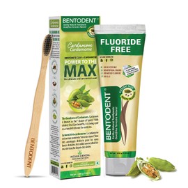 BENTODENT Fluoride Free Remineralizing Calcium Bentonite Clay Toothpaste - Cardamom Flavor Natural Toothpaste, Mint-Free, 3.52 oz - Ideal for Sensitive Teeth & Whitening with Toothbrush