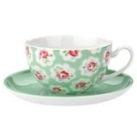 Cath Kidston Pale Green Provence Rose Large Cup and Saucer