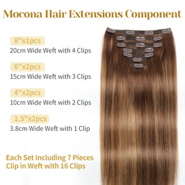 Mocona Clip in Hair Extensions Real Human Hair, 22 Inch 7pcs 170g/Pack - Ombre Chocolate Brown to Caramel Blonde, Soft Remy Human Hair Clip in Extensions Straight Capable for all Occasion (22 Inch)