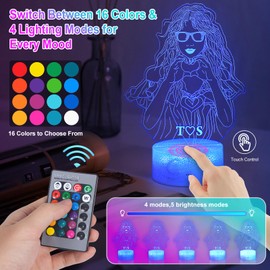 3D Acrylic Music Lover Night Light: 16 Colors with Remote & Touch Control, USB & Battery Powered Table Lamp, Creative Gifts for Girls, Teens, Women – Room Decor for Birthday, Holiday & Christmas