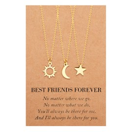 MANVEN Sun and Moon Necklace Friendship Necklaces Friendship Necklace Best Friend Gifts Birthday Gift for Sisters Good Friends Women Teens Girls Jewellery Sets for 3 Gold, No Gemstone