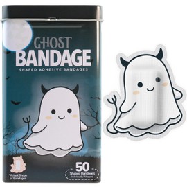 BioSwiss Vendas, vendaje autoadhesivo con forma de fantasma de Halloween, cuidado de heridas estéril sin látex, suministros divertidos de botiquín de primeros auxilios para niños, 50 unidades