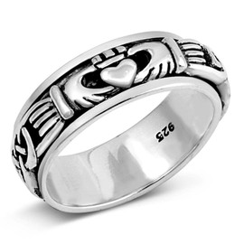 Spinner Claddagh Heart Friendship Ring Sterling Silver Band Size 9