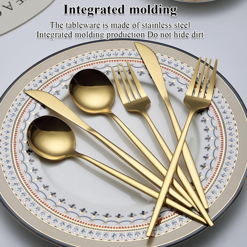 Evanda Gold Silverware Set 60 Piece Service for 20, Titanium