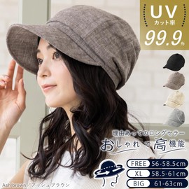 QUEENHEAD Women's Hat, UV Protection, Large Size, Fluffing Casket, Small Face Effect, UV Protection, Wide Brim Hat, 3ash brown