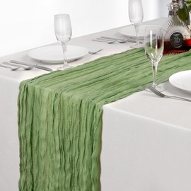 OGORI Set of 6 Table Runners Modern Tulle Light Green Boho Style 90 x 300 cm Table Runner Washable Kitchen Table Decoration Table Runner for Parties, Dining Room, Dessert Table Decoration
