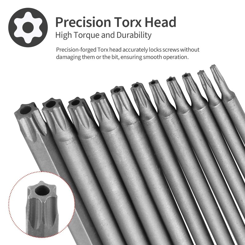 11 Pcs Long Torx Security Screwdriver Drill Bits Set,7.8" Tamper