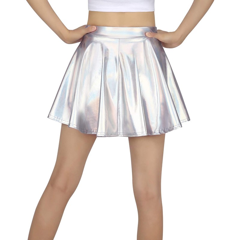 HDE Girl's Metallic Skater Skort Dance Athletic Shiny Holographic Scooter