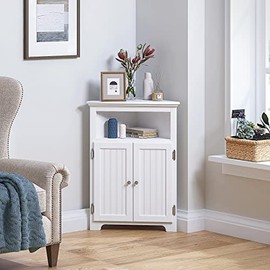 UTEX Corner Storage Cabinet, Bathroom Floor Corner Cabinet with Doors and Shelves,Free Standing Storage Cabinet for Bathroom, Kitchen, Living Room, White