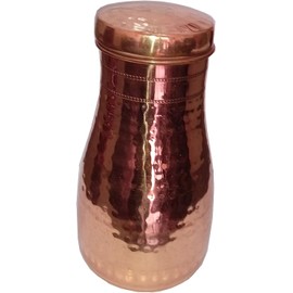 Copper Water Pitcher Bottle/Jug Bedside Carafe Heavy Duty Vessel for Drinking Water Hammered for Yoga,Sports 34 Fluid Ounces