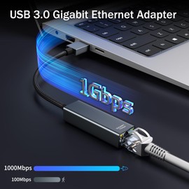 TEFLOTY USB Ethernet Adapter - 1000Mbps USB LAN Adapter to RJ45 Gigabit, Driver-free Network Adapter Made of Aluminium and Nylon with MacBook Surface Pro Notebook PC Windows 11/10/8.1/XP/Vista