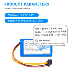 3400mAh Vacuum Battery for Pure Clean PUCRC25 PUCRC25_0 PUCRC26B 18650-3S15 Pyle Robot Vacuum Cleaner with Tools