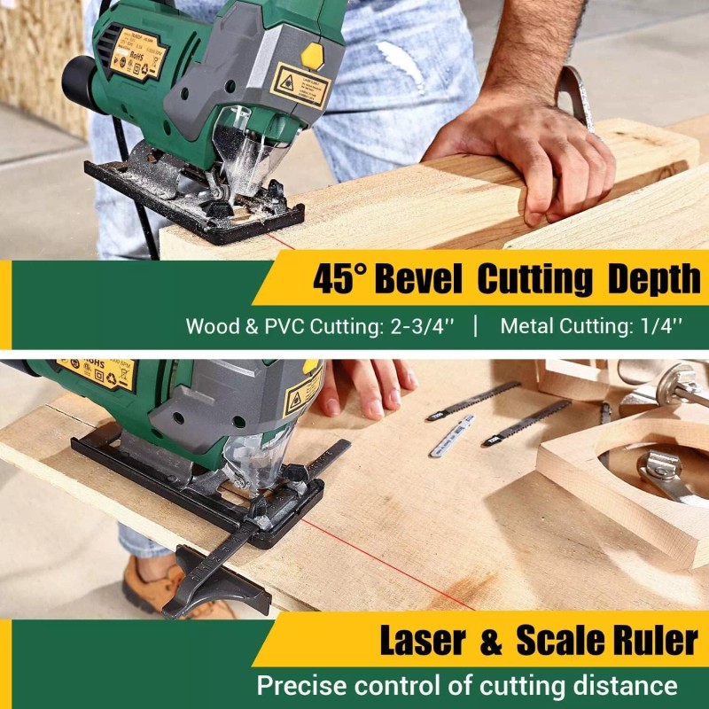 TECCPO Jigsaw, 6.5 Amp 3000 SPM Jig Saw with Laser,