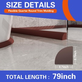 Flexible Quarter Round Molding, Peel and Stick, Corner Molding Trim, Waterproof Rubber Edge Molding Quadrilateral Trim for Wall Corner Countertops, 0.7×0.7 (Deep Coffee Color, 79Inch)