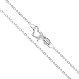 Sterling Silver Light Cable Chain 1.2mm Solid 925 Rolo Link Wide Valentine's Day Love Heart Clasp Necklace 16"