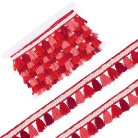CABODYALS 5.47 Yards 1.5 Inch Red Fringe Trim Upholstery Lace Tassel Trimming Boho Vintage Ethnic Style Tassels Polyester Ribbon for Making Diy Clothing Crafts Home Decor Curtain Pillow Carpet Bed