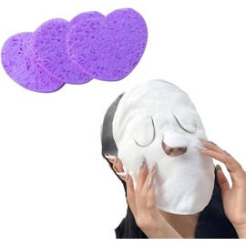 1pcs Facial Towel Masks for Hot Compress, Reusable Towels for Hot and Cold Skin Care Plus 3 Compressed Facial Sponges Cleansing Exfoliating Heart Shaped Sponges for Home and Salon/Spa Use