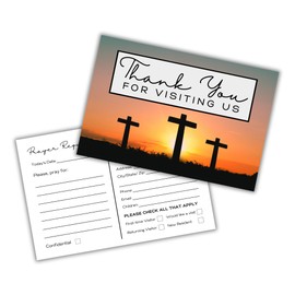 Lashicorn Church Visitor Cards to fill out Welcome Prayer Request | 50 pk 4 x 6” Postcards Pack Bulk Thank You For Visiting Pew Tracts Soul Winning Three Crosses Jesus Saves