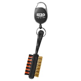 Izzo 07002151319Q Golf Club Cleaning Club and Shoe Maintenance Double Sided Brush Nylon Bristles Brass Hair with Stretch Reel Cord
