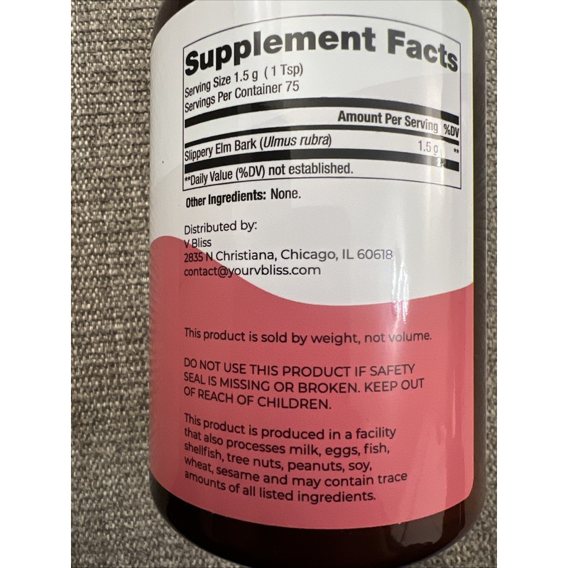 V Bliss Organic Slippery Elm Bark, Vaginal Moisture, Made in