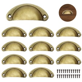 12 Pcs Vintage Shell Cup Drawer Handles Antique Brass Pull Handles Semi Circle Retro Cupboard Handles Brass Half Moon Cabinet Handles For Kitchen Wardrobe Cabinet Cupboard Chest Closet Dresser Door