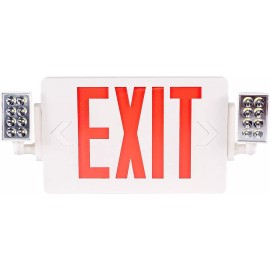 JW LIGHTING LED Red Exit Sign Emergency Light–Hi Output Compact Combo UL Listed Battery