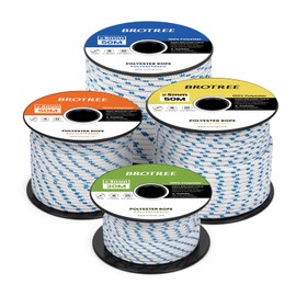 Brotree Polyester Rope 5 mm x 30 m White/Blue - Rope Cord Tear-Resistant All-Purpose Rope for Mooring, Boat, Flagpole, Tent, Outdoor - 400 kg Breaking Load