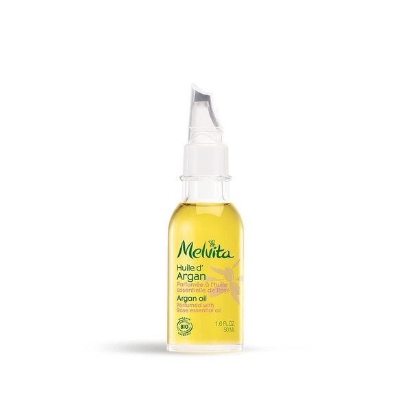Melvita – Arganöl mit ätherischem Rosenöl parfümiert, Bio – Nährt die Haut intensiv – 100 % natürlich – Bio-zertifiziert – Flasche 50 ml