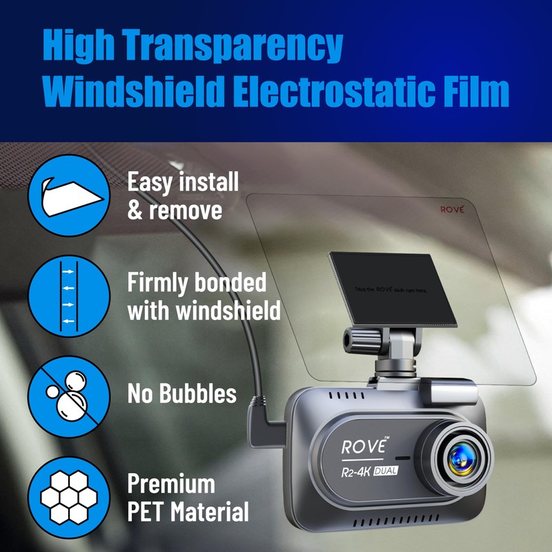 ROVE Windshield Electrostatic Films, 5-Pack, for Front Dash Cam Mounting