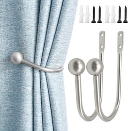 2 Pieces Curtain Tie Backs Hooks Curtain Holdbacks Window Curtain Holder Curtain Tie Back Hooks Wall Mounted Curtain Tie Backs with Screws Curtain Holdback Chrome for Home Decor(2 SILVER)
