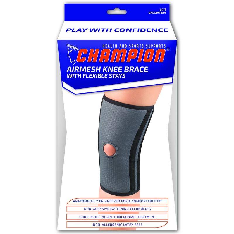 Champion Knee Brace, Medium Flex Stays, Open Patella, Airmesh Fabric,