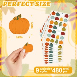 480pcs Vintage Pumpkin Stickers for Kids, Retro Fall Autumn Harvest Pumpkin Stickers in Classic Colors, Thanksgiving Pumpkins Sticker for Scrapbooking, Crafts, and Party Favors