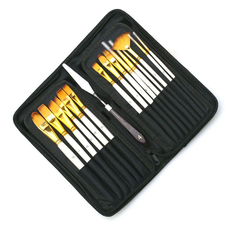 15pcs Paint Brush Set Acrylic Detailed Oil Painting Brushes with