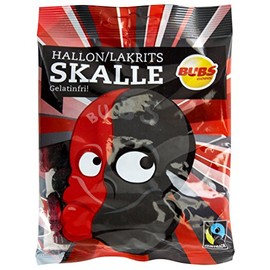 BUBS Raspberry Liquorice Skull without Gelatin, Hallon Liquorice Skull, Gelatinfri, 90 g Bag