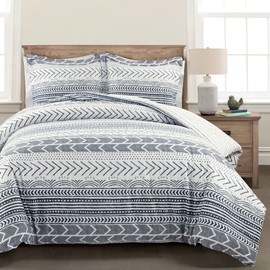 Lush Decor Hygge Geo Reversible 3 Piece Cotton Duvet Set, King, Navy & White
