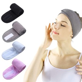 SlowTon Facial Spa Headband, 4 PCS Makeup Shower Hair Band Wrap with Magic Tape Adjustable Stretch Non-slip Washable Hair Ties for Face Wash Facial Treatment Sport Fits All