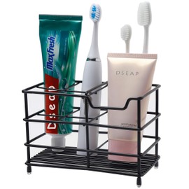 Dseap Toothbrush Holder, Electric Toothbrush Holder - Stainless Steel Tooth Brush Holder, Toothpaste Holder Organizer Stand Caddy for Bathroom, Black