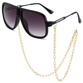 SHEEN KELLY Oversized Retro chain 80s Vintage Pilot Sunglasses Men Classic Eyewear Unisex Clear Lens