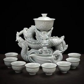 Scizorito Chinese Gongfu Tea Set Gift Box, Pure Hand Firing, Chinese Dragon Shape, Suitable for Office, Home, Gift (White Dragon)