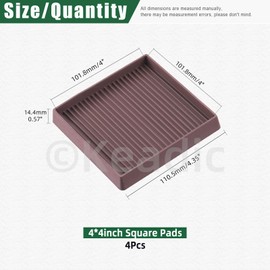 Keadic Non-Slip Rubber Wheels Cups Assortment Set, Round and Square Non-Slip Leg Coasters, Floor Protection, Furniture Pads for Piano Sofa Bed Chair Couch Stopper (4 x 4 Inches, Square Brown)