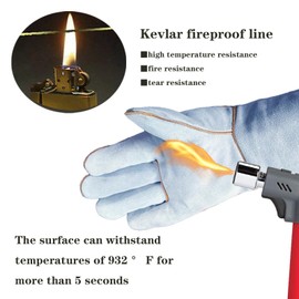 16 "electric welding gloves, Class A cowhide Kevlar thread sewn, 932°F, tear resistant, oven. Grill. Fireplace. Boiler. Stove. Argon arc welding. Wood burning barbecue. Animal handling gloves