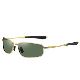FEISEDY B1229 Men's Polarized Sunglasses, UV400, Sports, Golf, Driving, Large Size, Lightweight, Bicycle, Driving, Fishing, Day or Night, gold+green